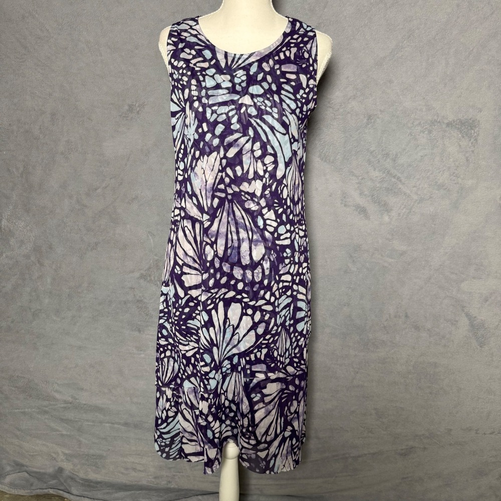 Chico's Size 0 (Small) Purple Butterfly Asymmetrical Hem Tunic Dress Boho
